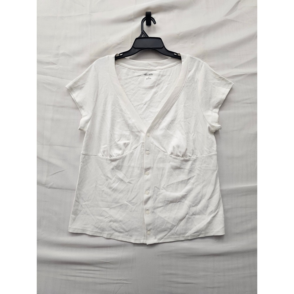 Wild Fable Womens V-Neck Button Front Top White Cotton Blend Casual Size 2X